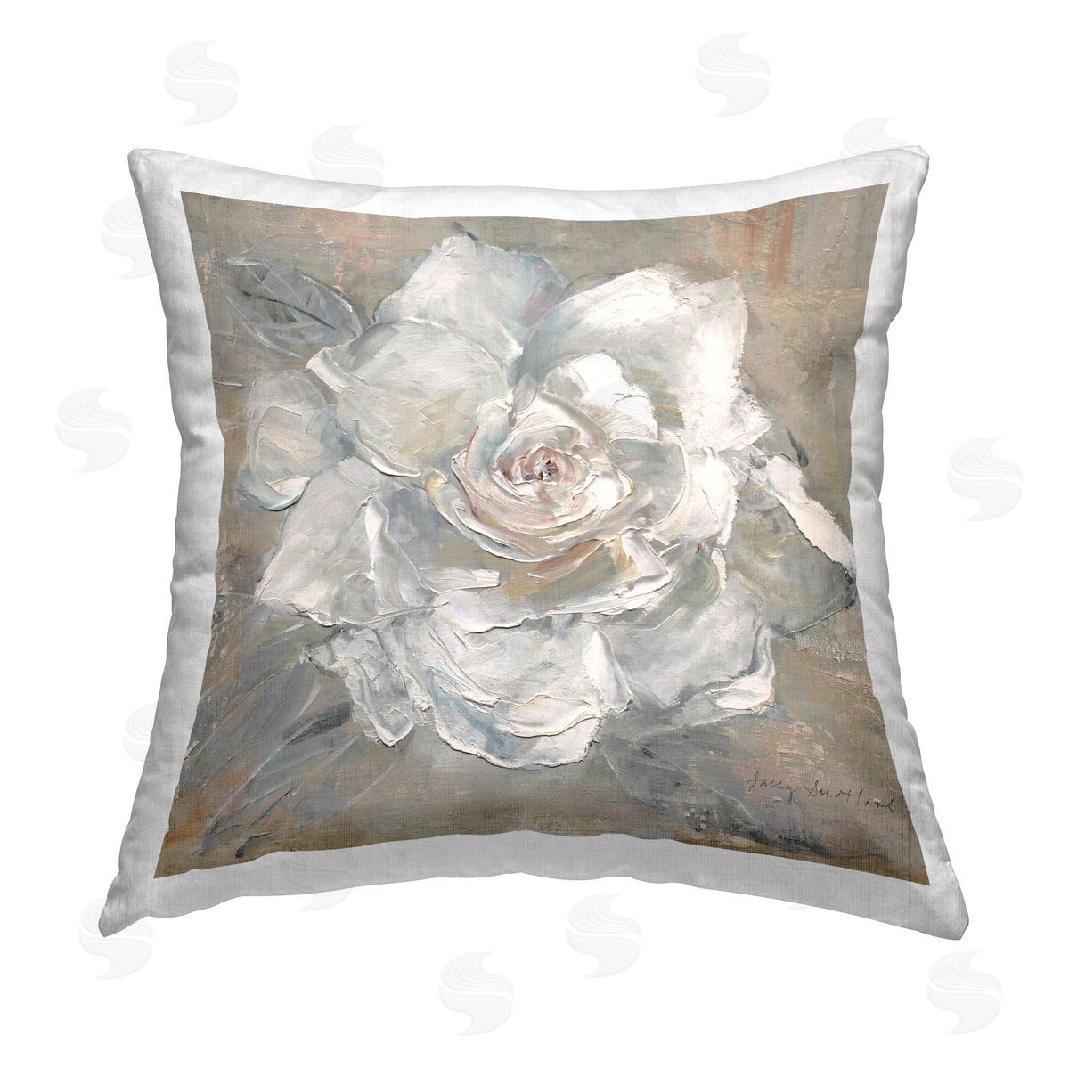 Sally Swatland Paint Streak Rose Printed Plush Polyester Throw Pillow