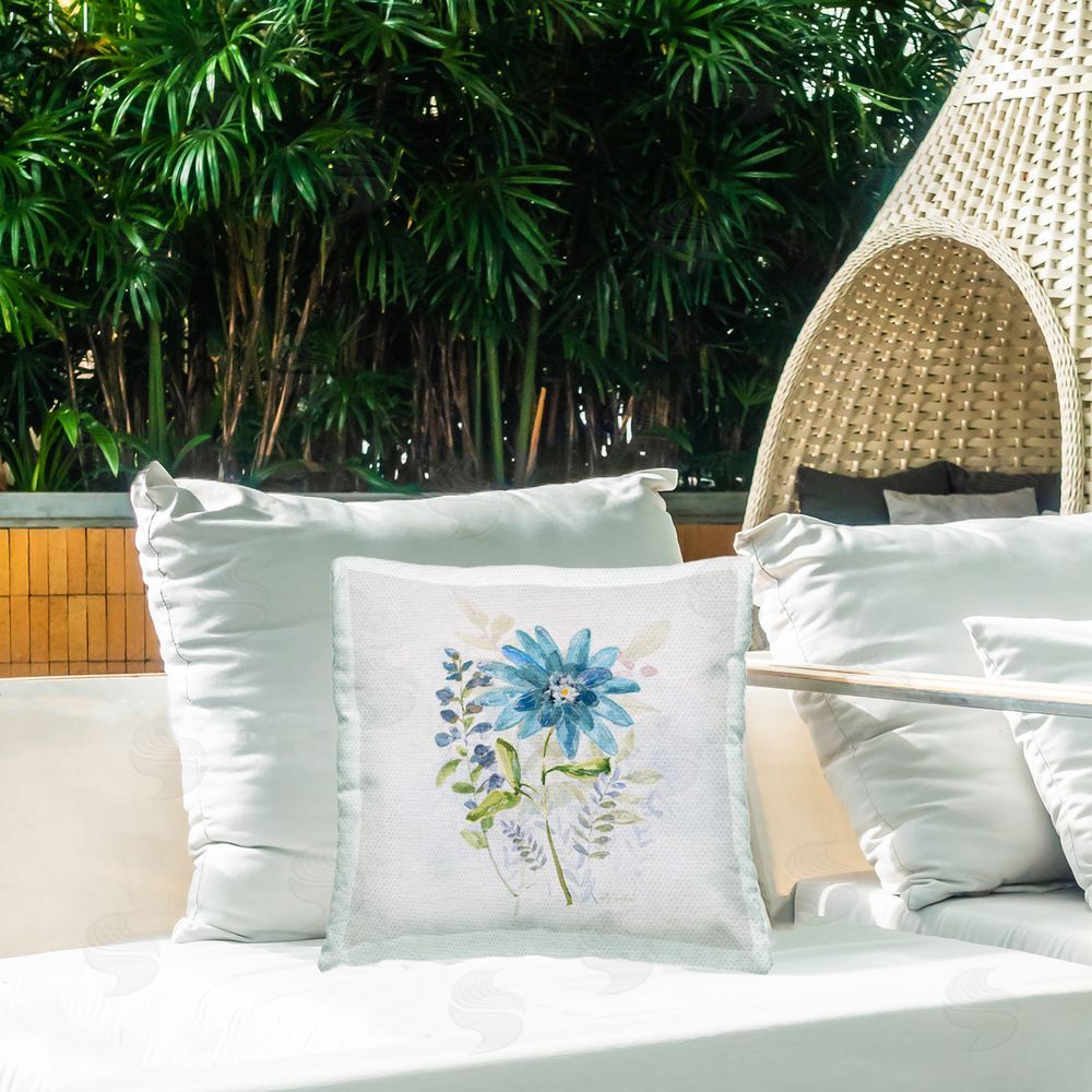 Sally Swatland Blooming Cottage Plant Outdoor Quick-Dry Polyester Printed Throw Pillow in Back Yard