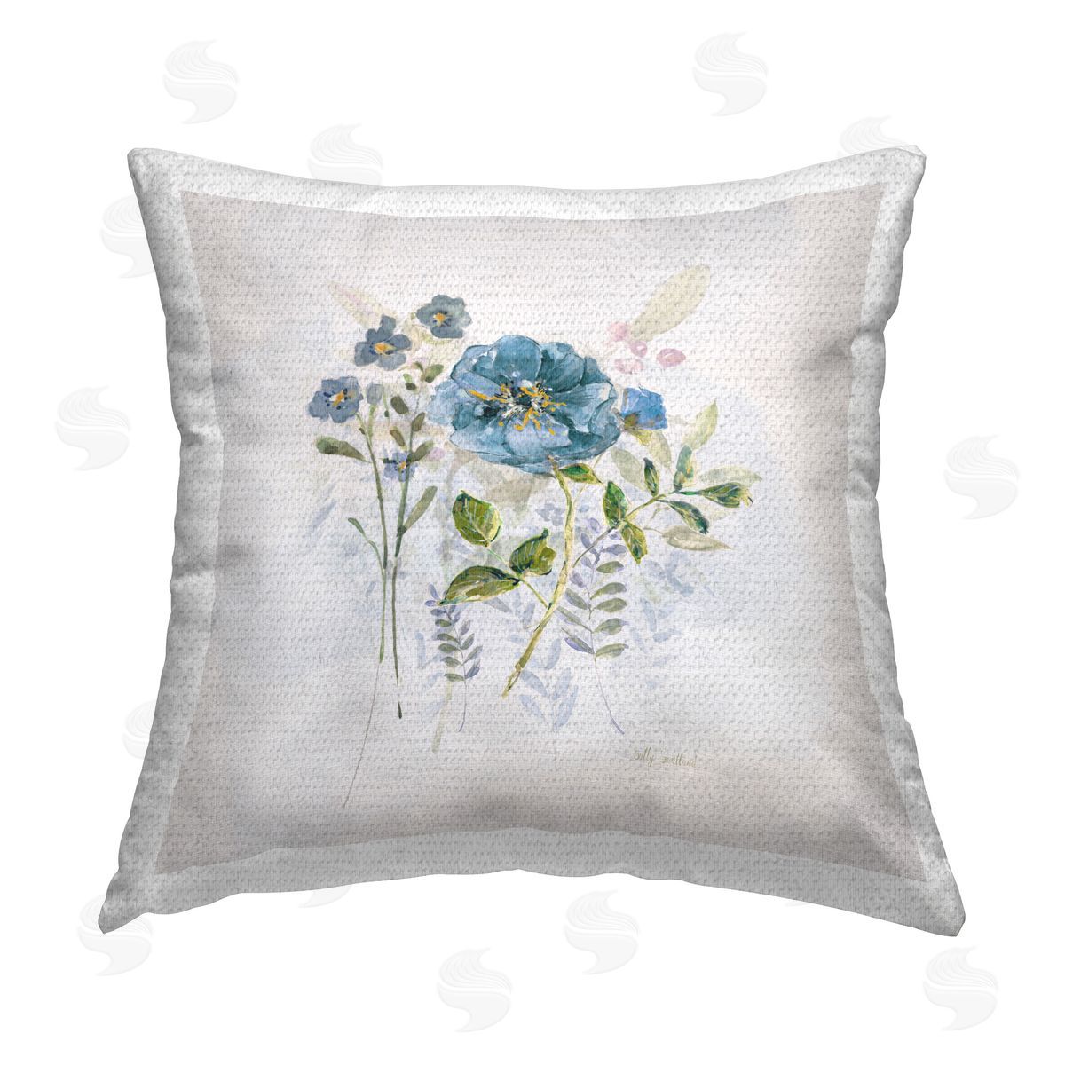 Sally Swatland Blue Blossom Sprigs Outdoor Quick-Dry Polyester Printed Throw Pillow