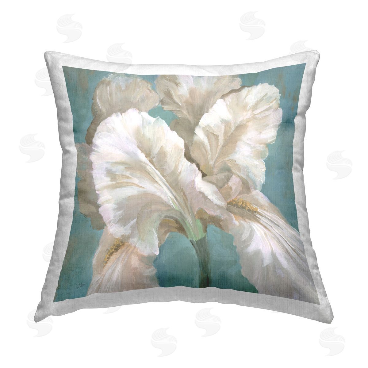Nan White Iris Petals Printed Plush Polyester Throw Pillow