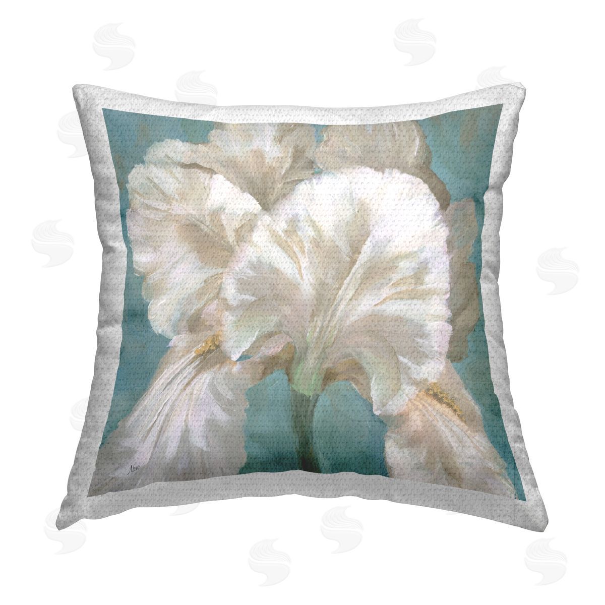 Nan White Iris on Blue Outdoor Quick-Dry Polyester Printed Throw Pillow