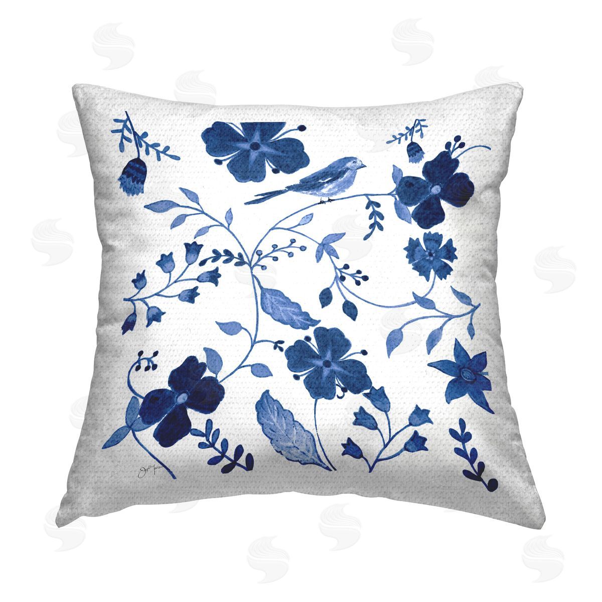 Janet Tava Ornate Blue Flowers Outdoor Quick-Dry Polyester Printed Throw Pillow