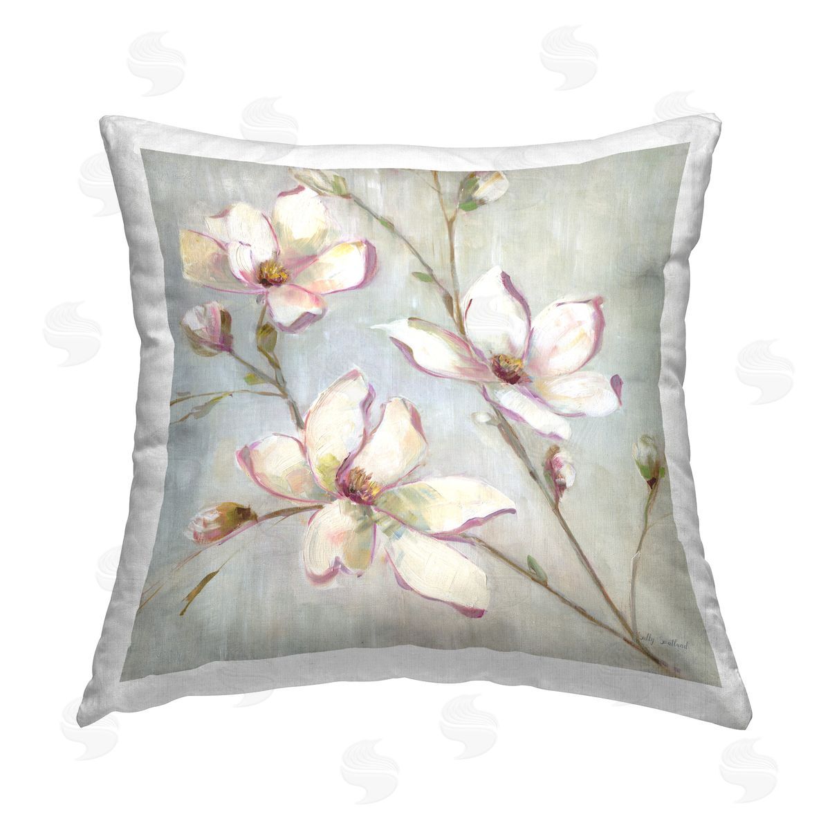 Sally Swatland Traditional Apple Blossoms Printed Plush Polyester Throw Pillow