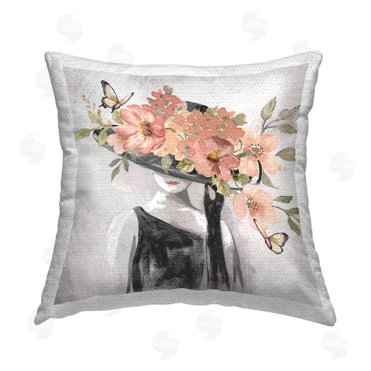 Nan Pink Floral Hat Outdoor Quick-Dry Polyester Printed Throw Pillow