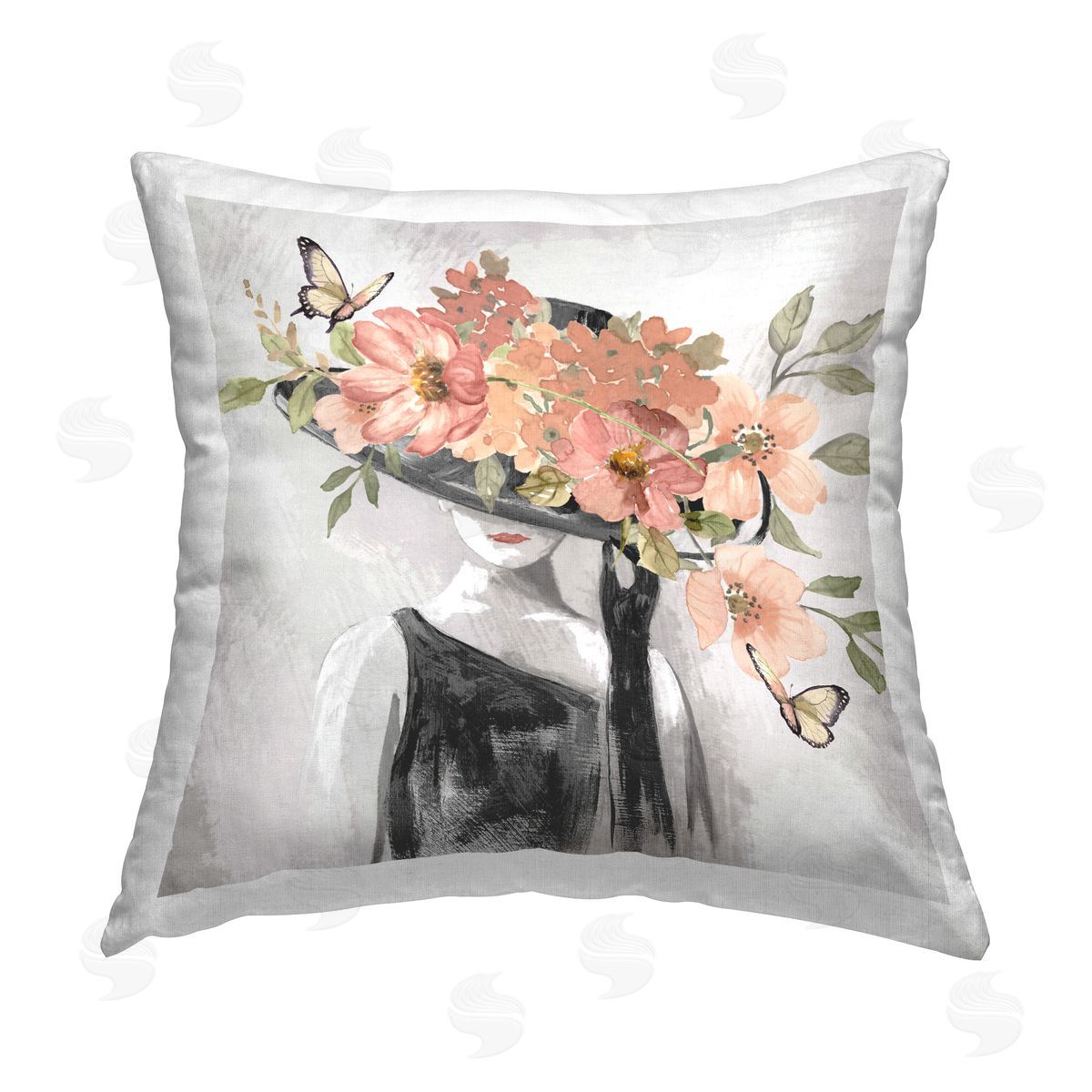 Nan Pink Floral Hat Printed Plush Polyester Throw Pillow