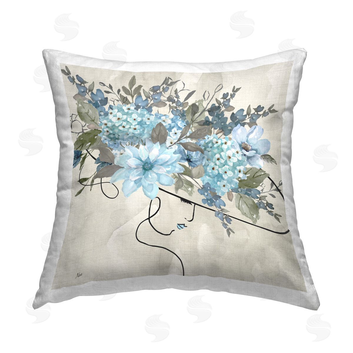 Nan Floral Fashion Hat Printed Plush Polyester Throw Pillow