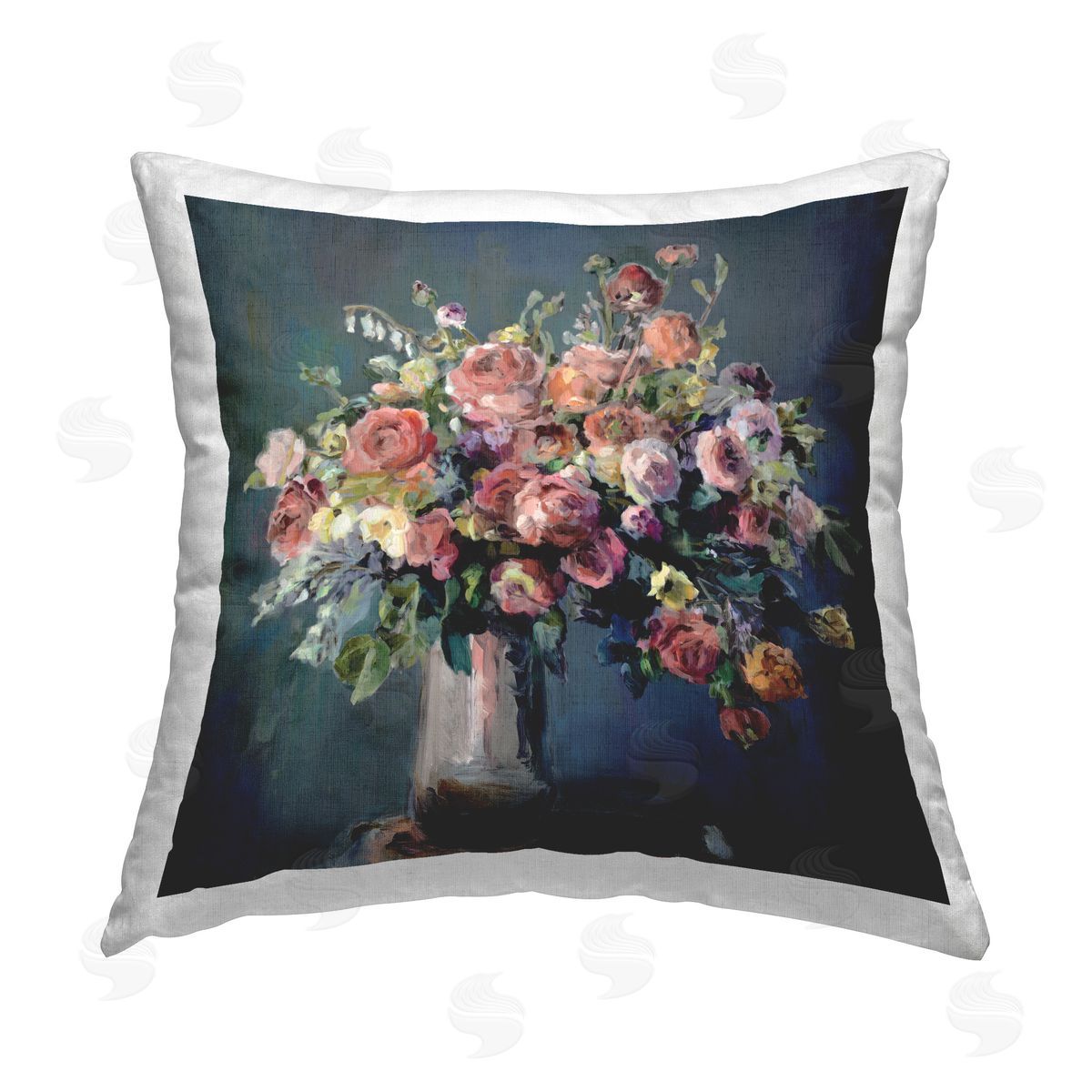 Marilyn Hageman Abundant Dark Bouquet Printed Plush Polyester Throw Pillow