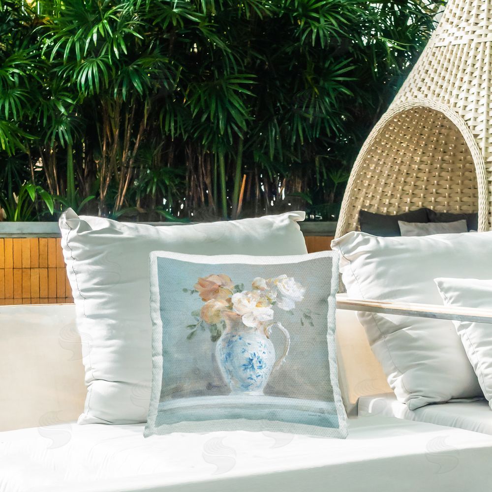 Danhui Nai Heirloom Floral Bouquet Outdoor Quick-Dry Polyester Printed Throw Pillow in Back Yard