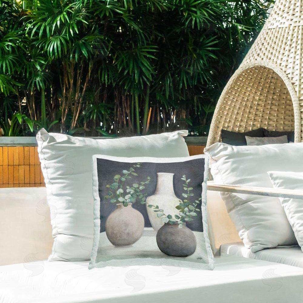 Julia Purinton Fresh Floral Vessels Outdoor Quick-Dry Polyester Printed Throw Pillow in Back Yard