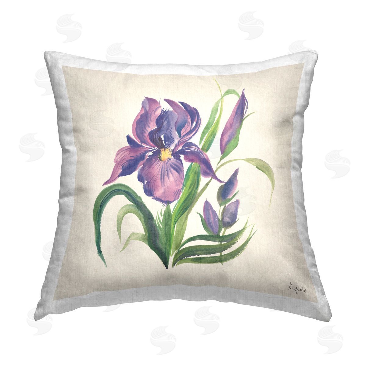 Kristy Rice Purple Iris Flower Printed Plush Polyester Throw Pillow