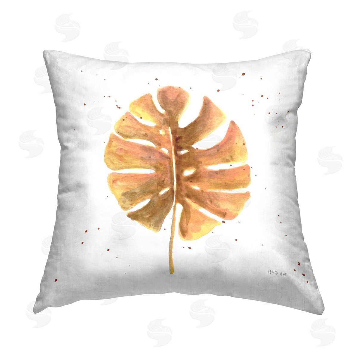 Yvette St. Amant Golden Palm Leaf Printed Plush Polyester Throw Pillow