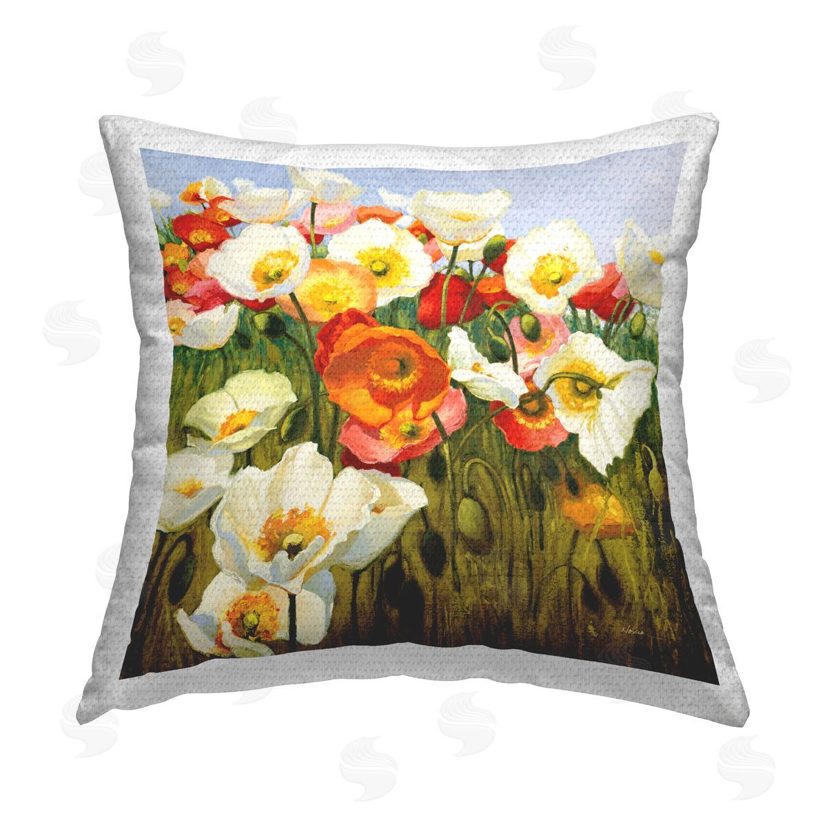 Shirley Novak Lush Poppy Meadow Outdoor Quick-Dry Polyester Printed Throw Pillow