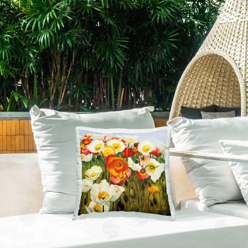 Shirley Novak Lush Poppy Meadow Outdoor Quick-Dry Polyester Printed Throw Pillow in Back Yard