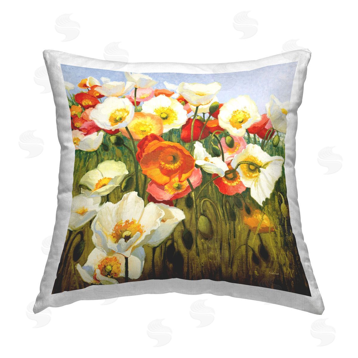 Shirley Novak Lush Poppy Meadow Printed Plush Polyester Throw Pillow
