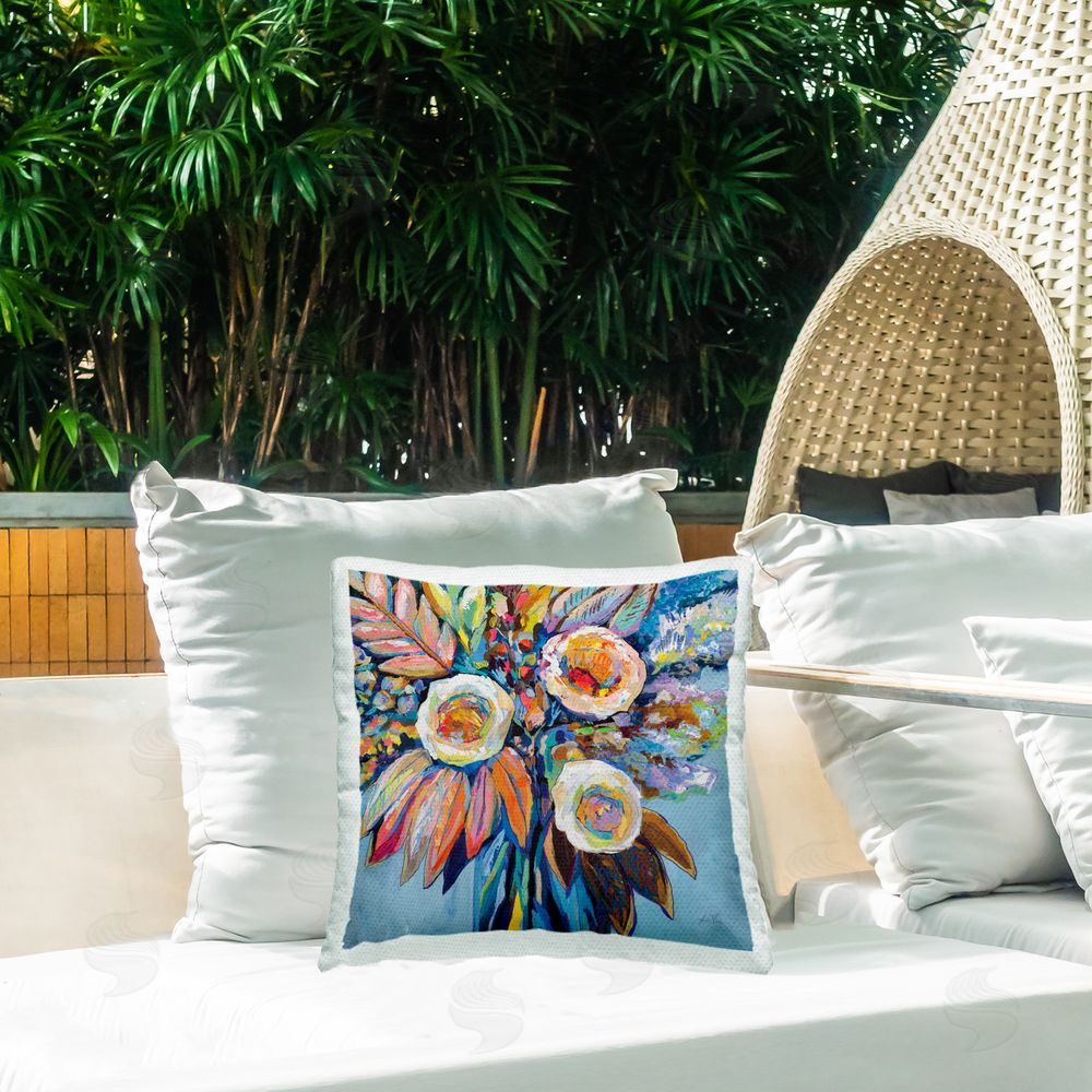 Jeanette Vertentes Wonderment Bold Bouquet Outdoor Quick-Dry Polyester Printed Throw Pillow in Back Yard