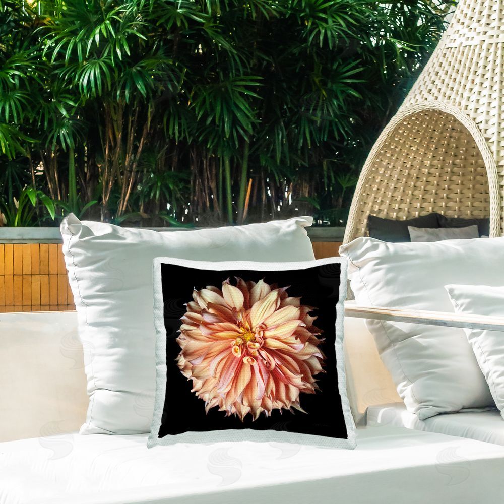 Debra Van Swearingen Pink Bold Dahlia Outdoor Quick-Dry Polyester Printed Throw Pillow in Back Yard