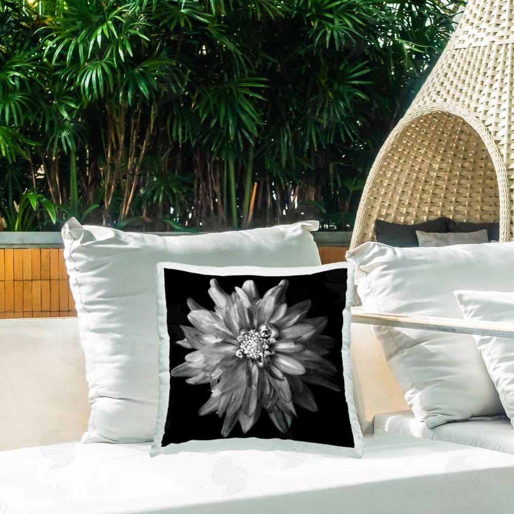 Debra Van Swearingen Detailed Dahlia Petals Outdoor Quick-Dry Polyester Printed Throw Pillow in Back Yard