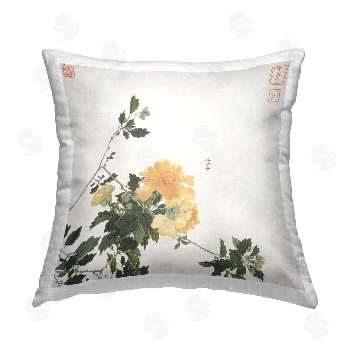 Ju Lian Classic Ikebana Flowers Printed Plush Polyester Throw Pillow