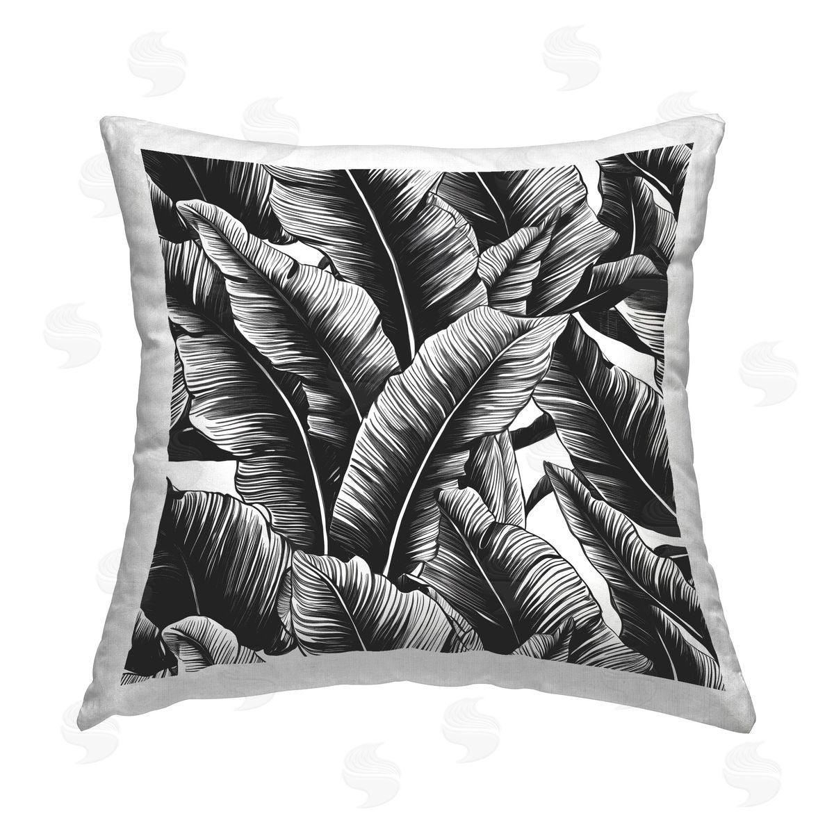 Walker Noble Black Bold Fronds Printed Plush Polyester Throw Pillow