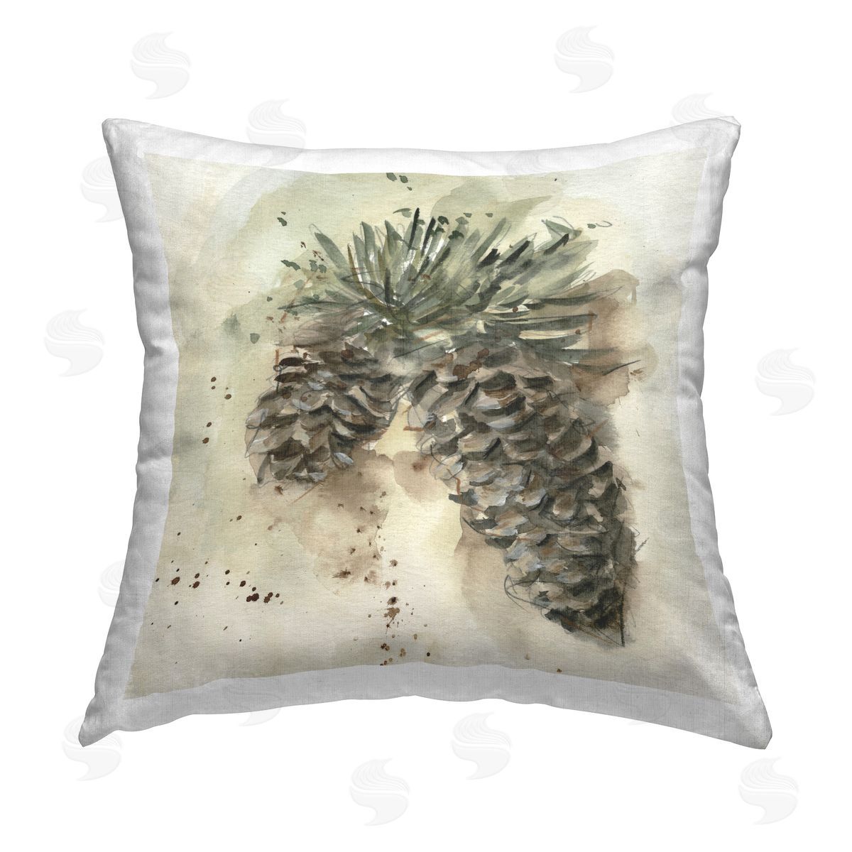 Ethan Harper Pine Cone Watercolor Printed Plush Polyester Throw Pillow