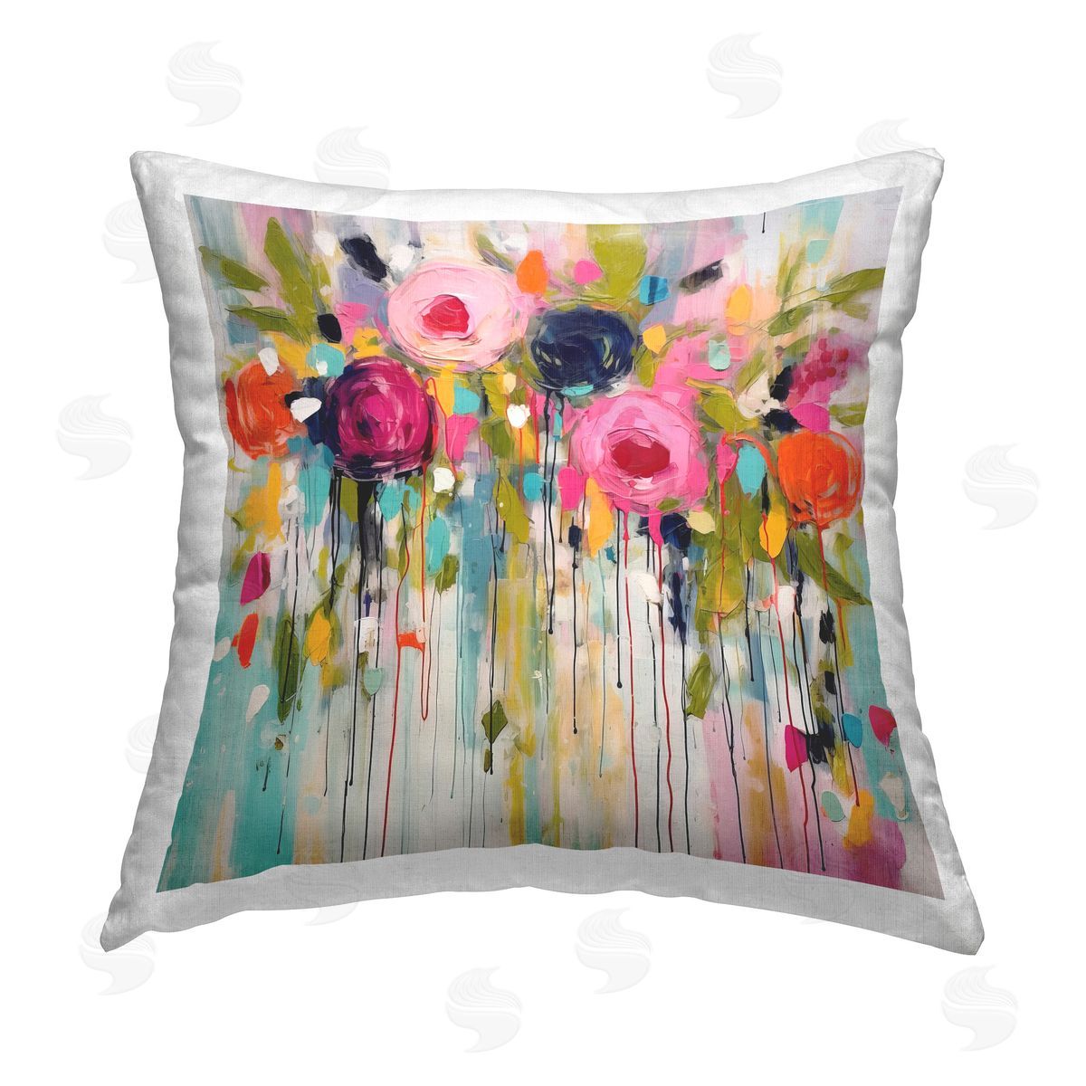 Irena Orlov Paint Drip Roses Printed Plush Polyester Throw Pillow