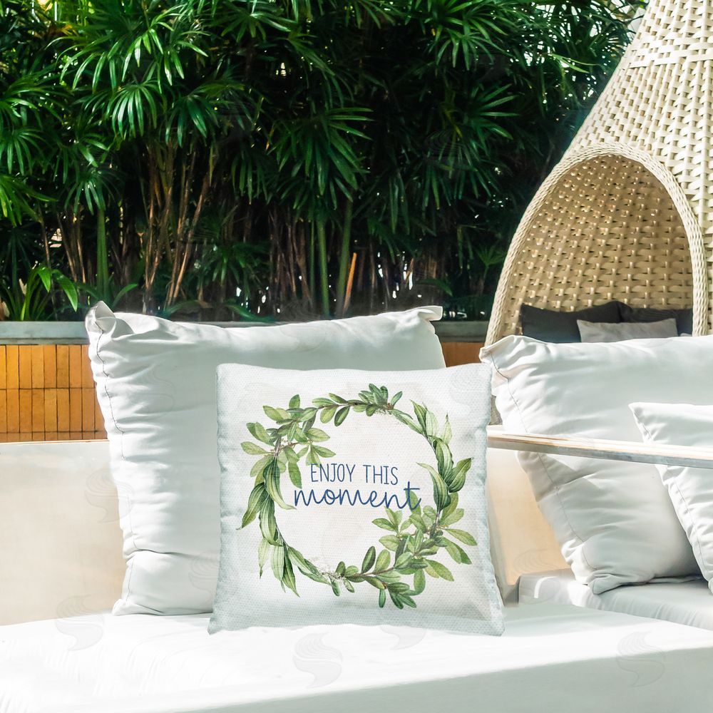 Anne Bailey Enjoy This Moment Outdoor Quick-Dry Polyester Printed Throw Pillow in Back Yard