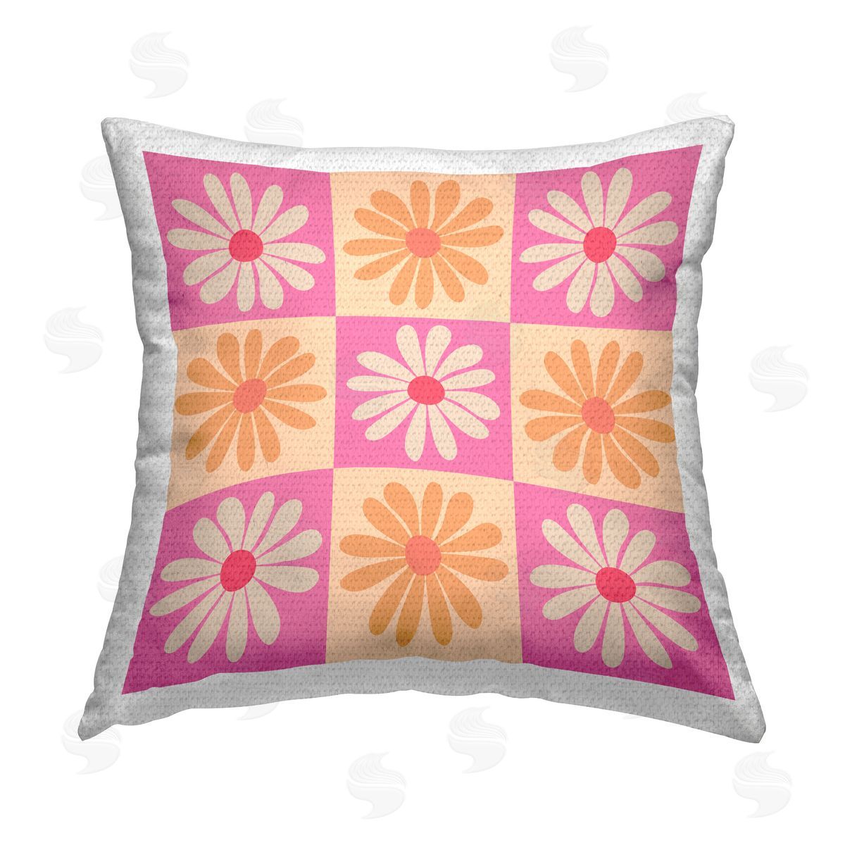 Carrie Cantwell Fun Daisy Checkerboard Outdoor Quick-Dry Polyester Printed Throw Pillow