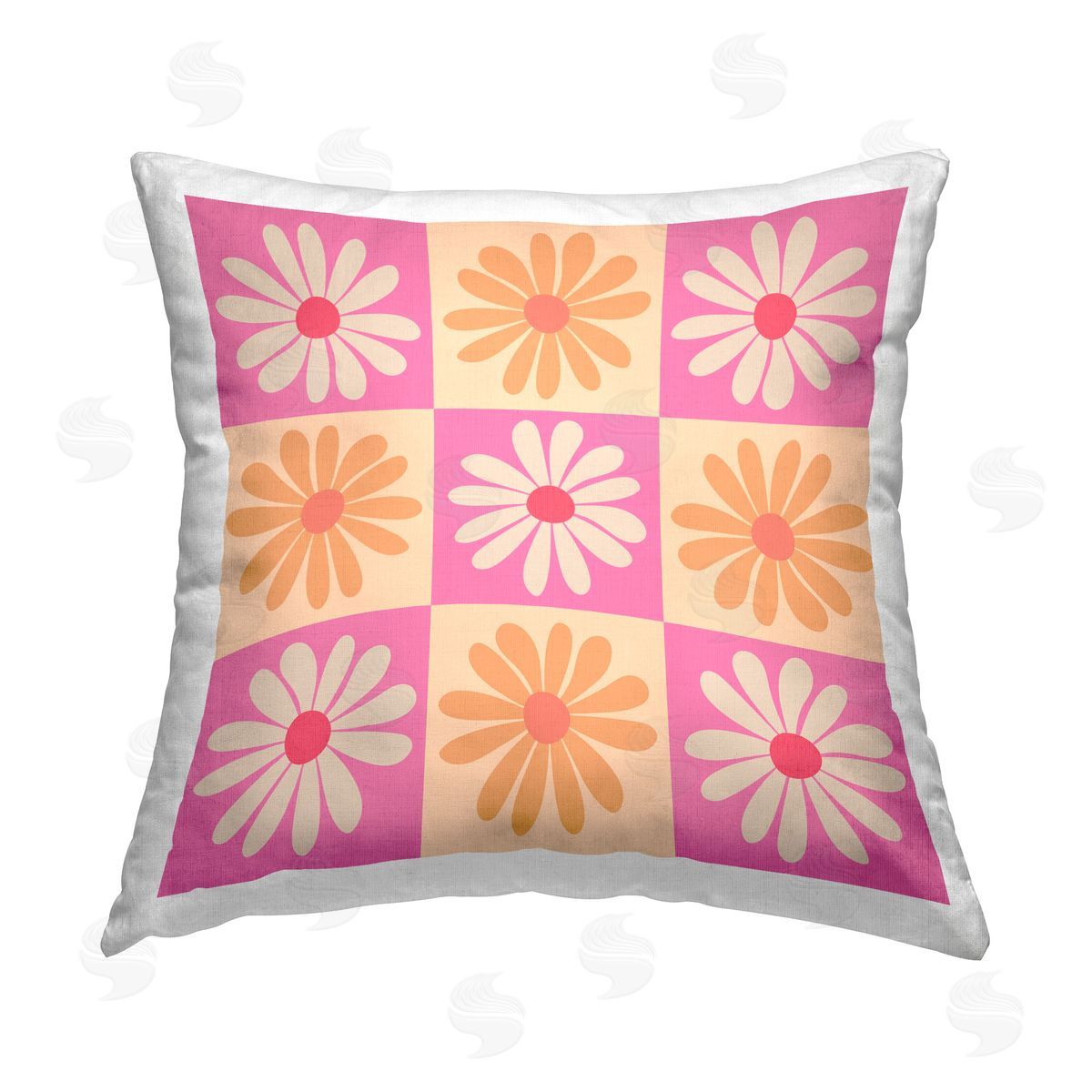 Carrie Cantwell Fun Daisy Checkerboard Printed Plush Polyester Throw Pillow