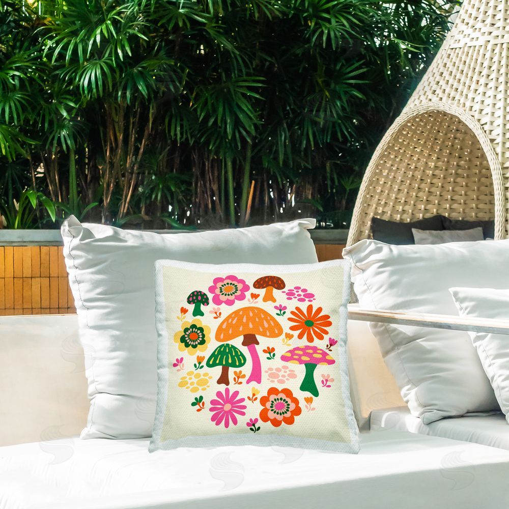 Carrie Cantwell Boho Woodland Flora Outdoor Quick-Dry Polyester Printed Throw Pillow in Back Yard