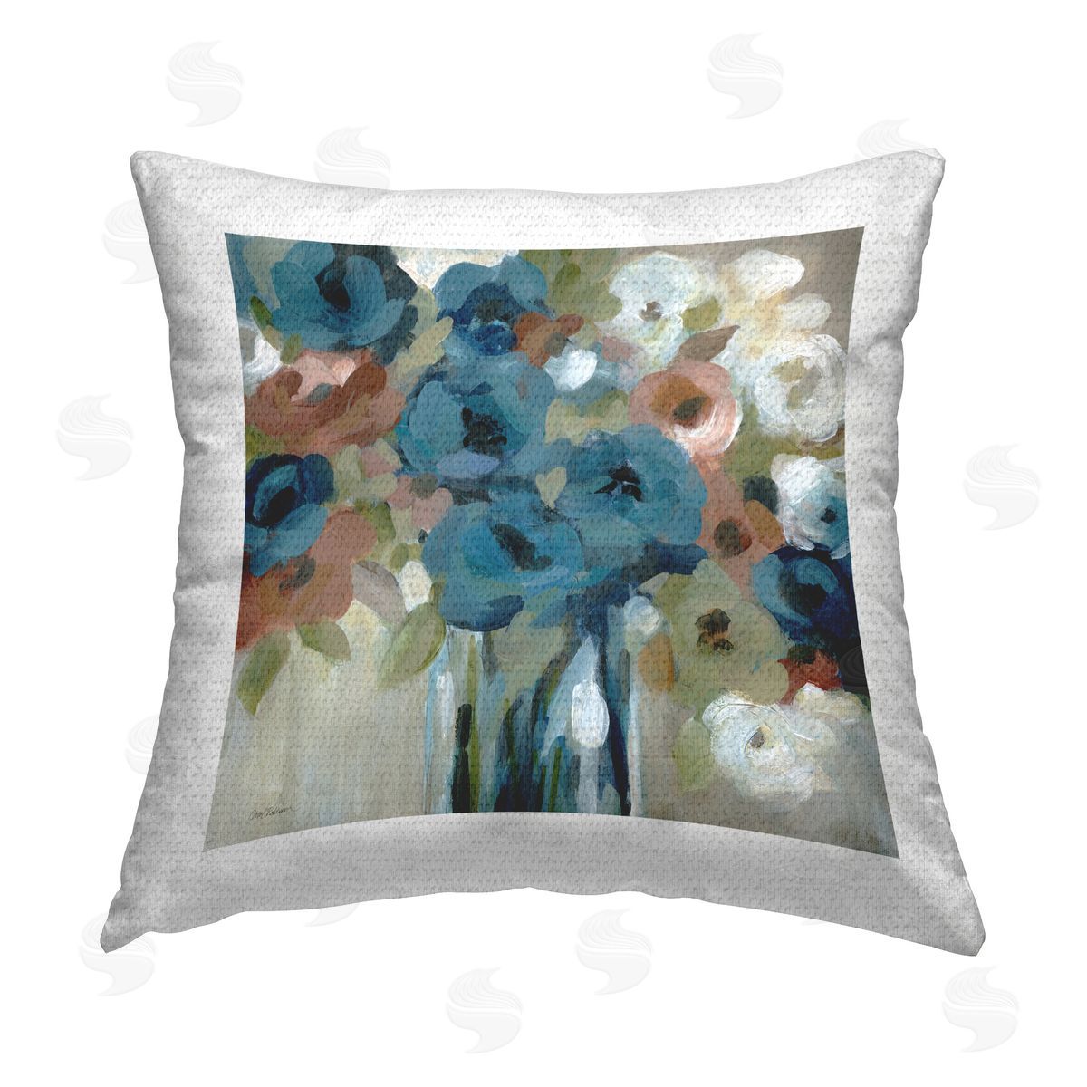 Carol Robinson Bold Blue Blooms Outdoor Quick-Dry Polyester Printed Throw Pillow