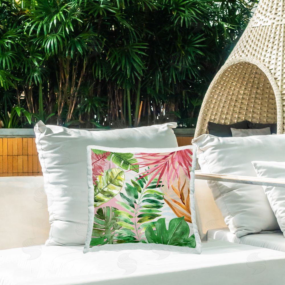 Carol Robinson Hot Tropics Fronds Outdoor Quick-Dry Polyester Printed Throw Pillow in Back Yard