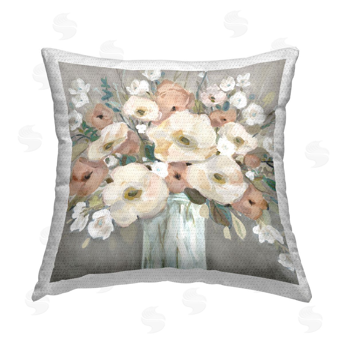 Carol Robinson Pastel Poppies Bouquet Outdoor Quick-Dry Polyester Printed Throw Pillow