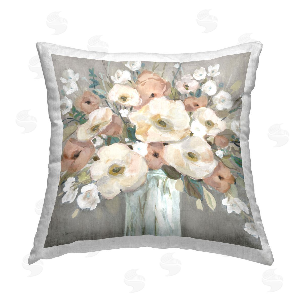 Carol Robinson Pastel Poppies Bouquet Printed Plush Polyester Throw Pillow