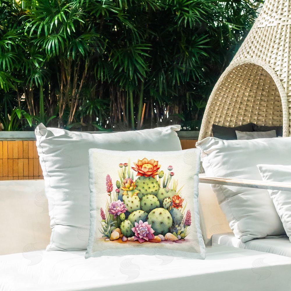 Andrea Haase Desert Spring Cacti Outdoor Quick-Dry Polyester Printed Throw Pillow in Back Yard