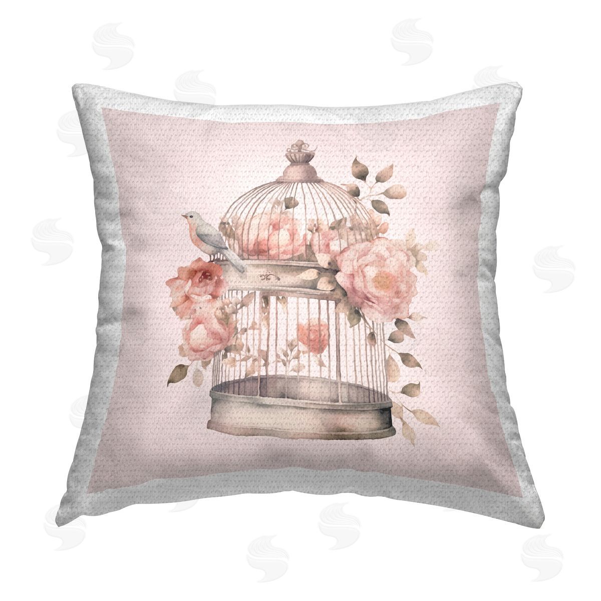 Andrea Haase Bird Cage with Rose Blooms Outdoor Quick-Dry Polyester Printed Throw Pillow
