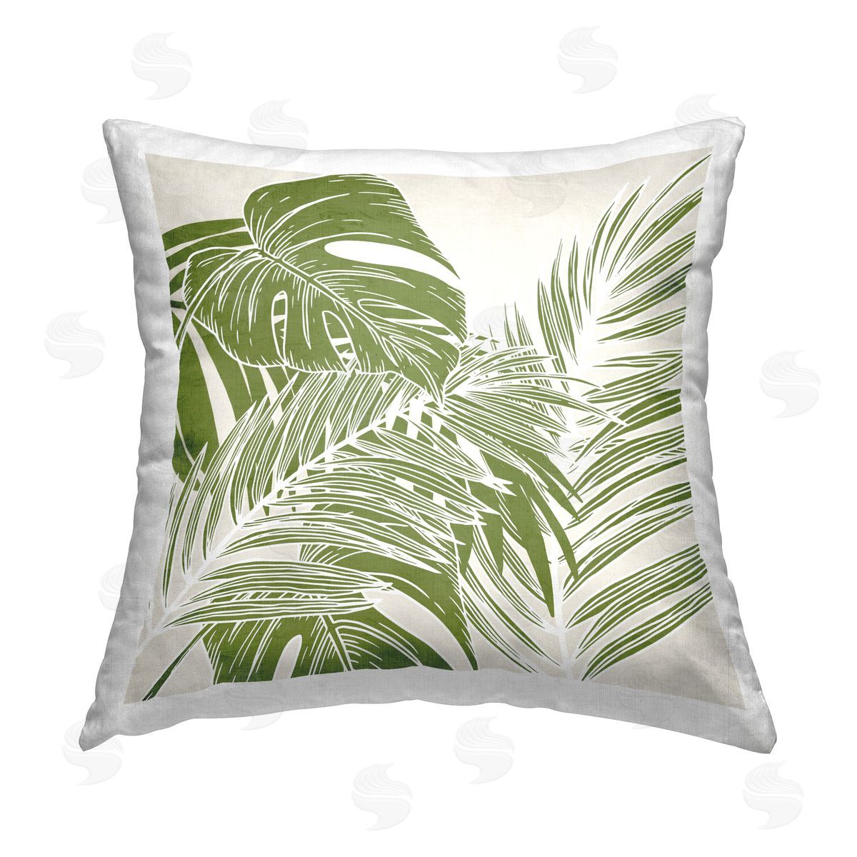 Kim Allen Green Layered Palms Printed Plush Polyester Throw Pillow