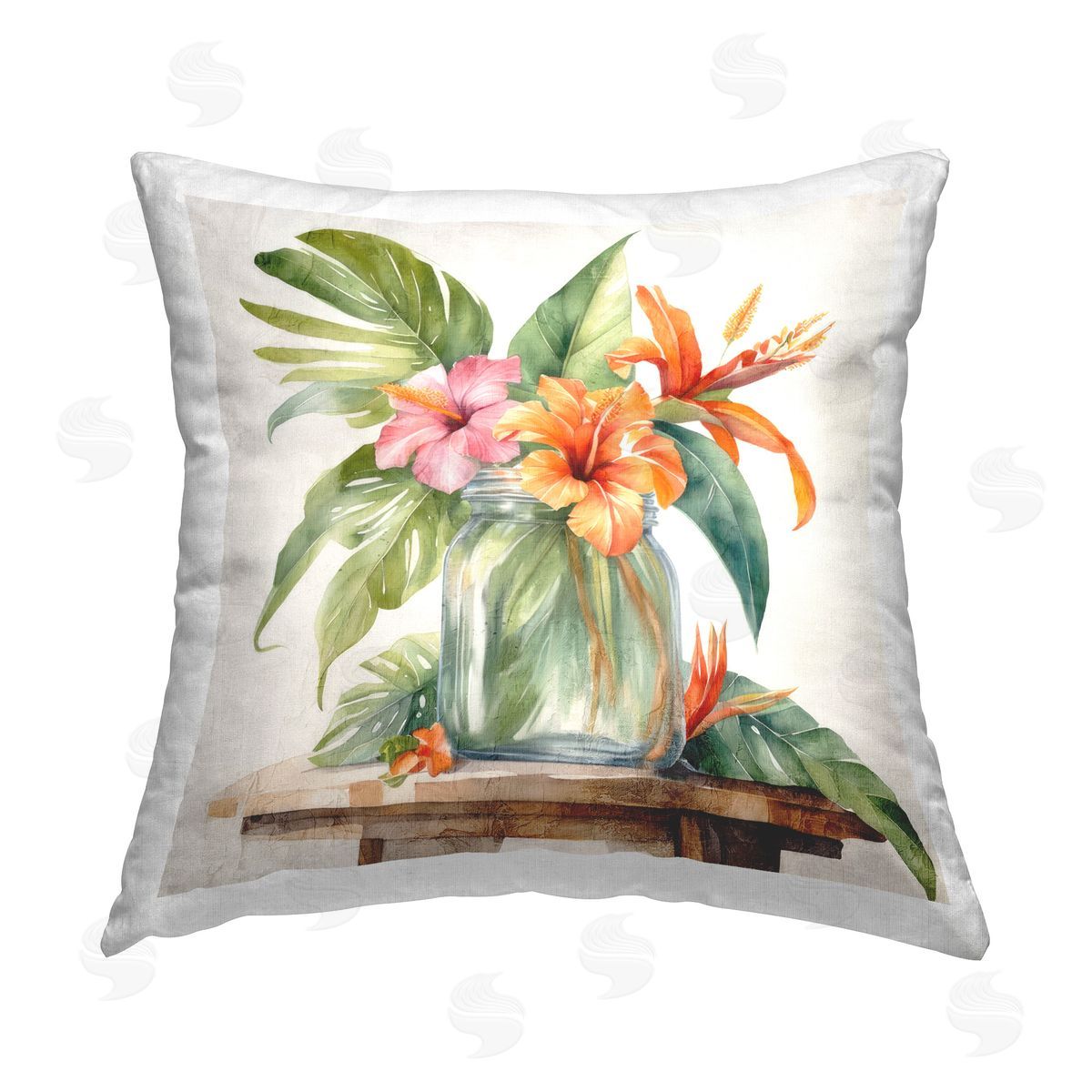 Kim Allen Tropical Floral Jar Printed Plush Polyester Throw Pillow