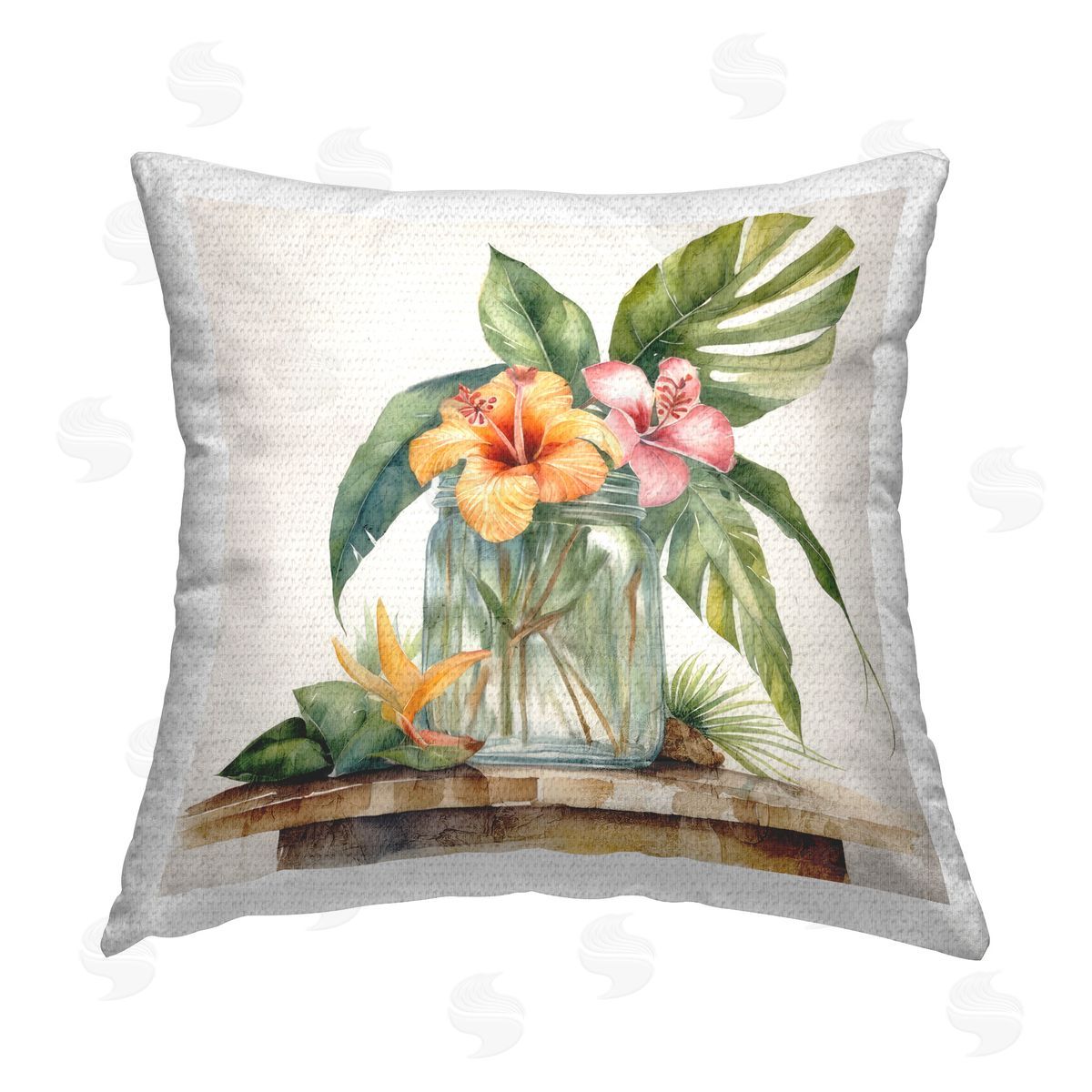 Kim Allen Tropical Floral Vase Outdoor Quick-Dry Polyester Printed Throw Pillow