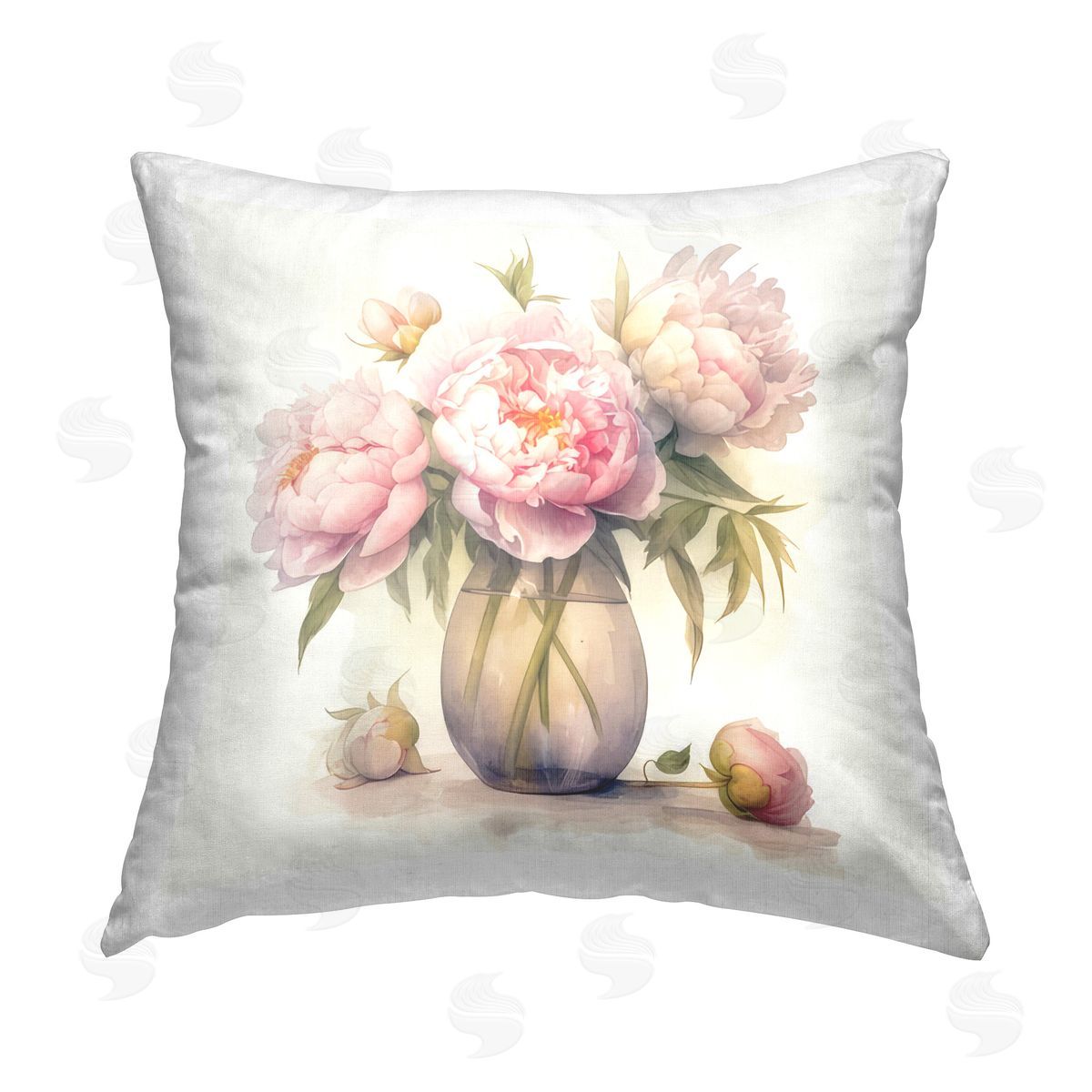LSR Design Studio Charming Pink Peonies Printed Plush Polyester Throw Pillow