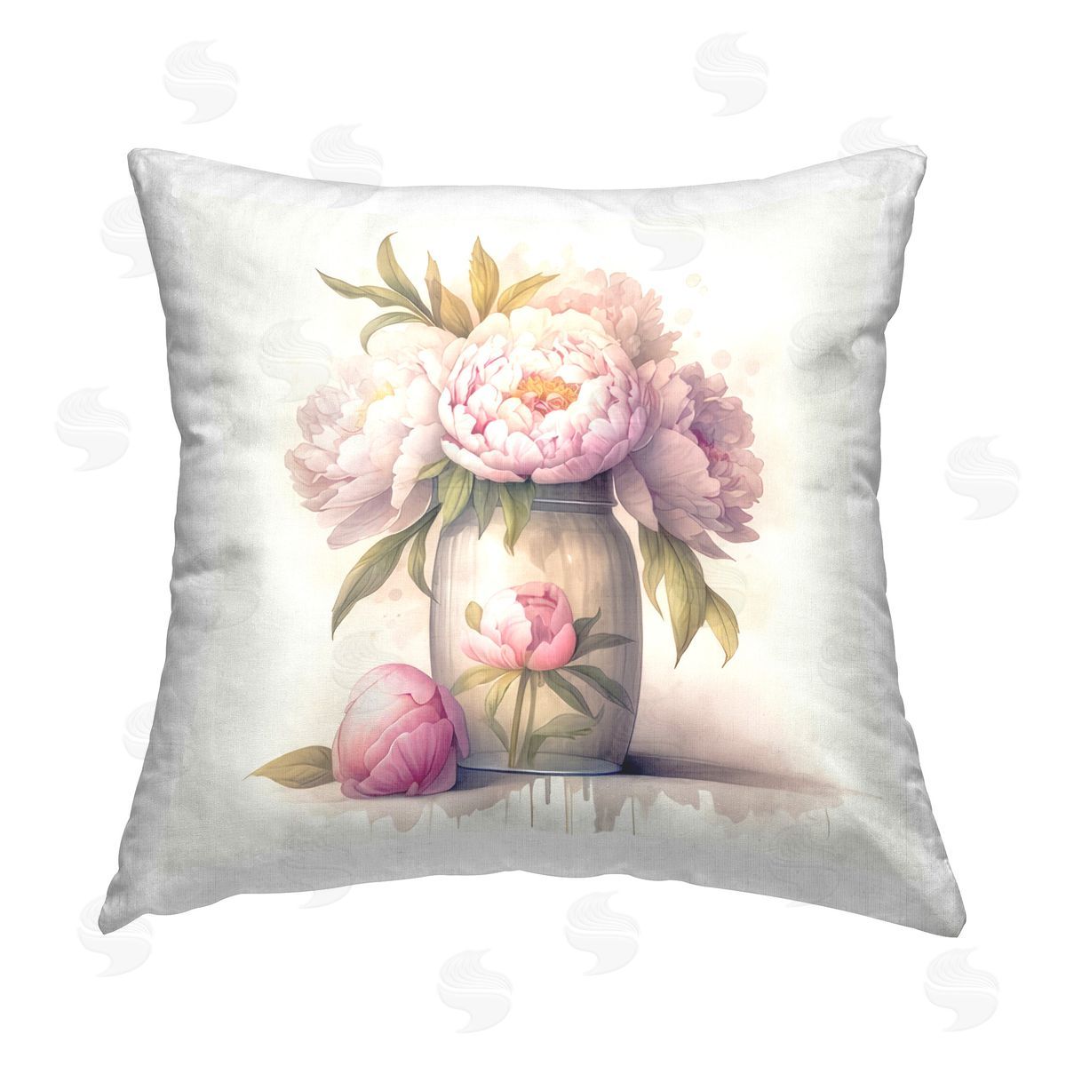 LSR Design Studio Soft Pink Peonies Printed Plush Polyester Throw Pillow