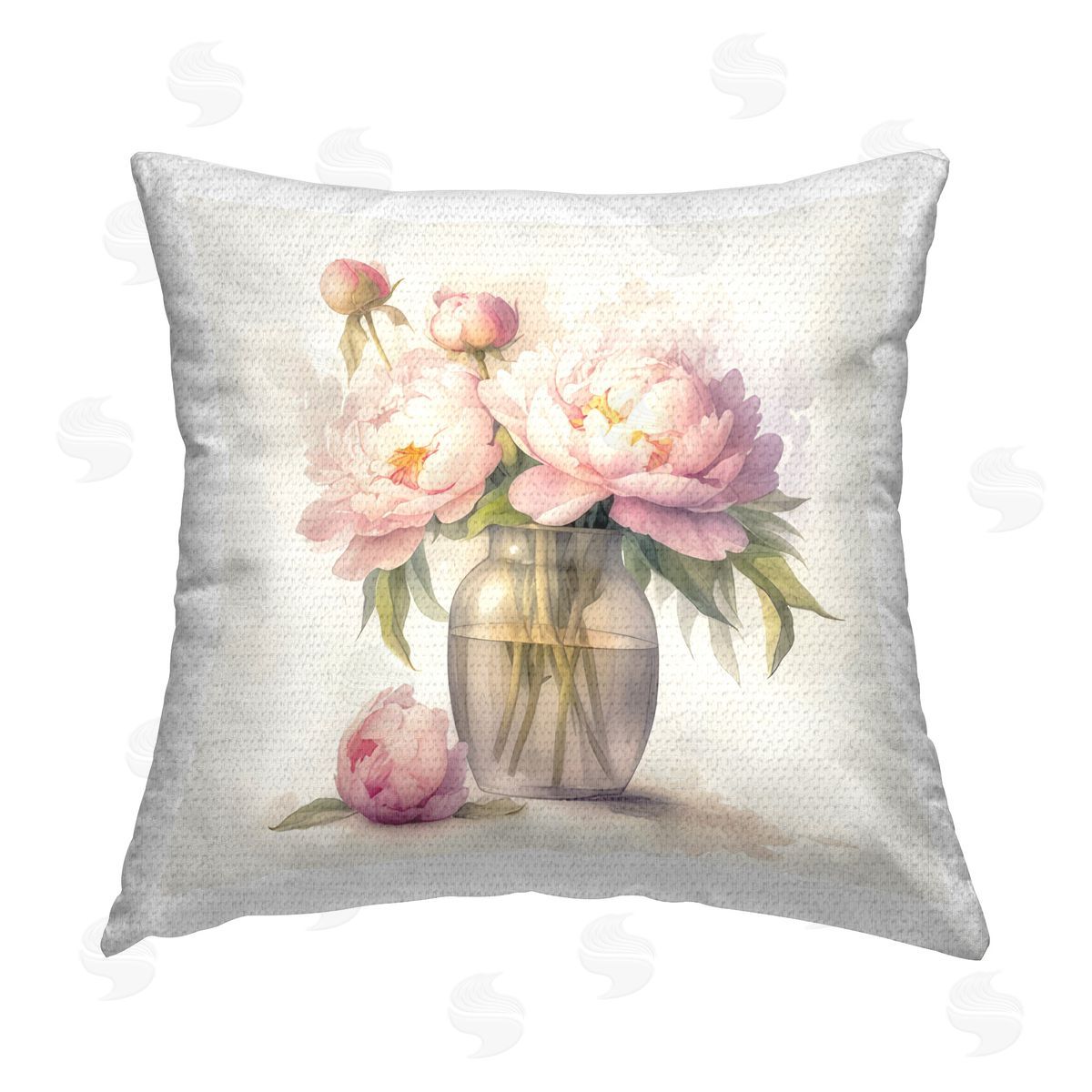 LSR Design Studio Subtle Blush Peonies Outdoor Quick-Dry Polyester Printed Throw Pillow