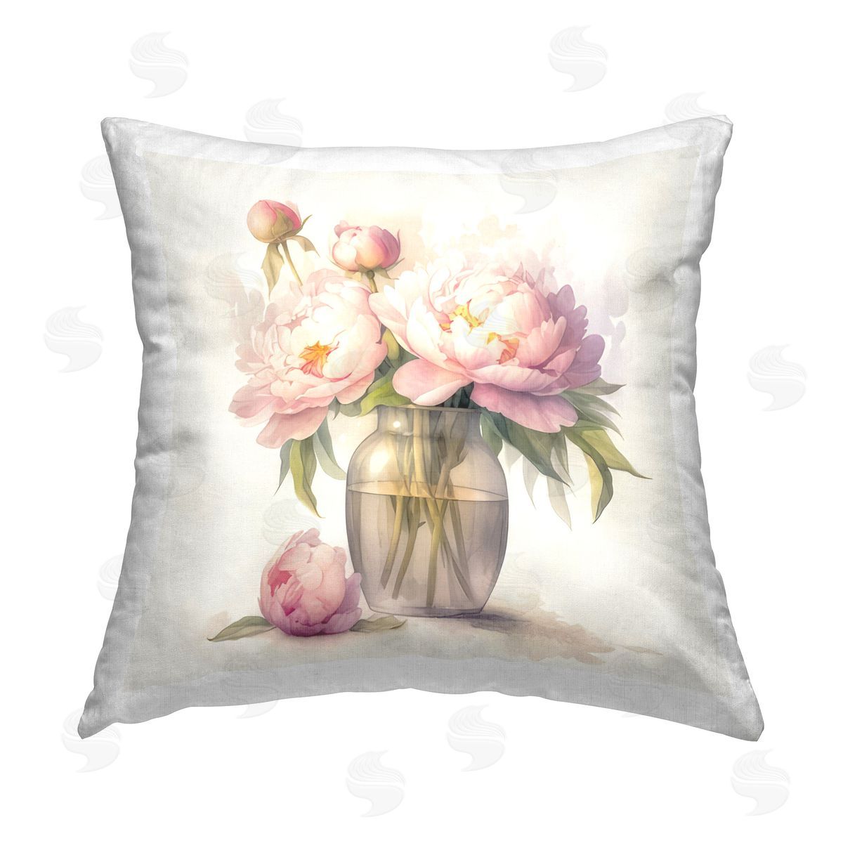 LSR Design Studio Subtle Blush Peonies Printed Plush Polyester Throw Pillow