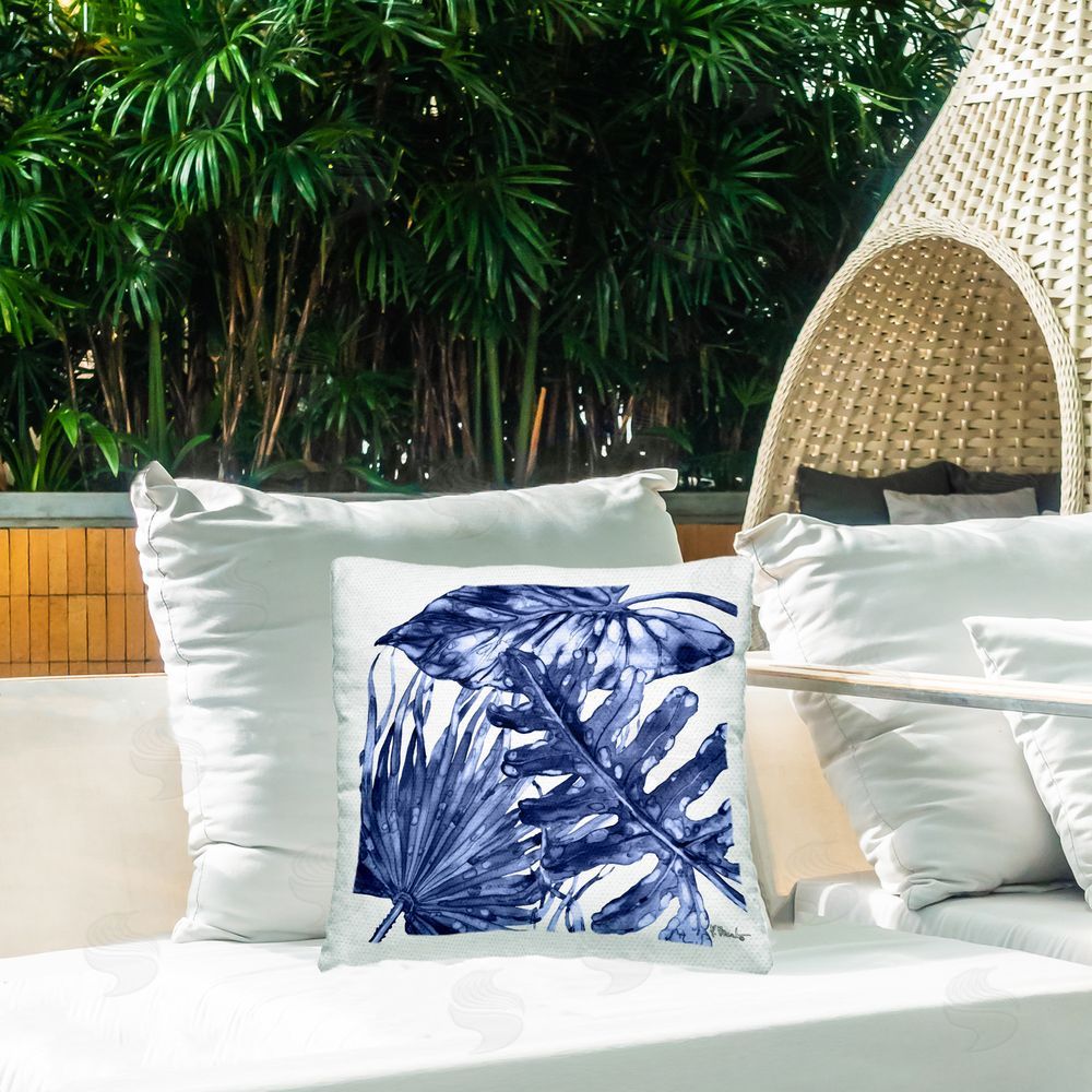 Paul Brent Hued Palm Fronds Outdoor Quick-Dry Polyester Printed Throw Pillow in Back Yard