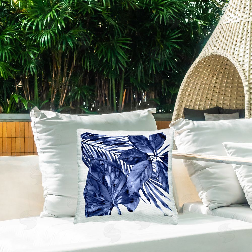 Paul Brent Hued Plant Fronds Outdoor Quick-Dry Polyester Printed Throw Pillow in Back Yard