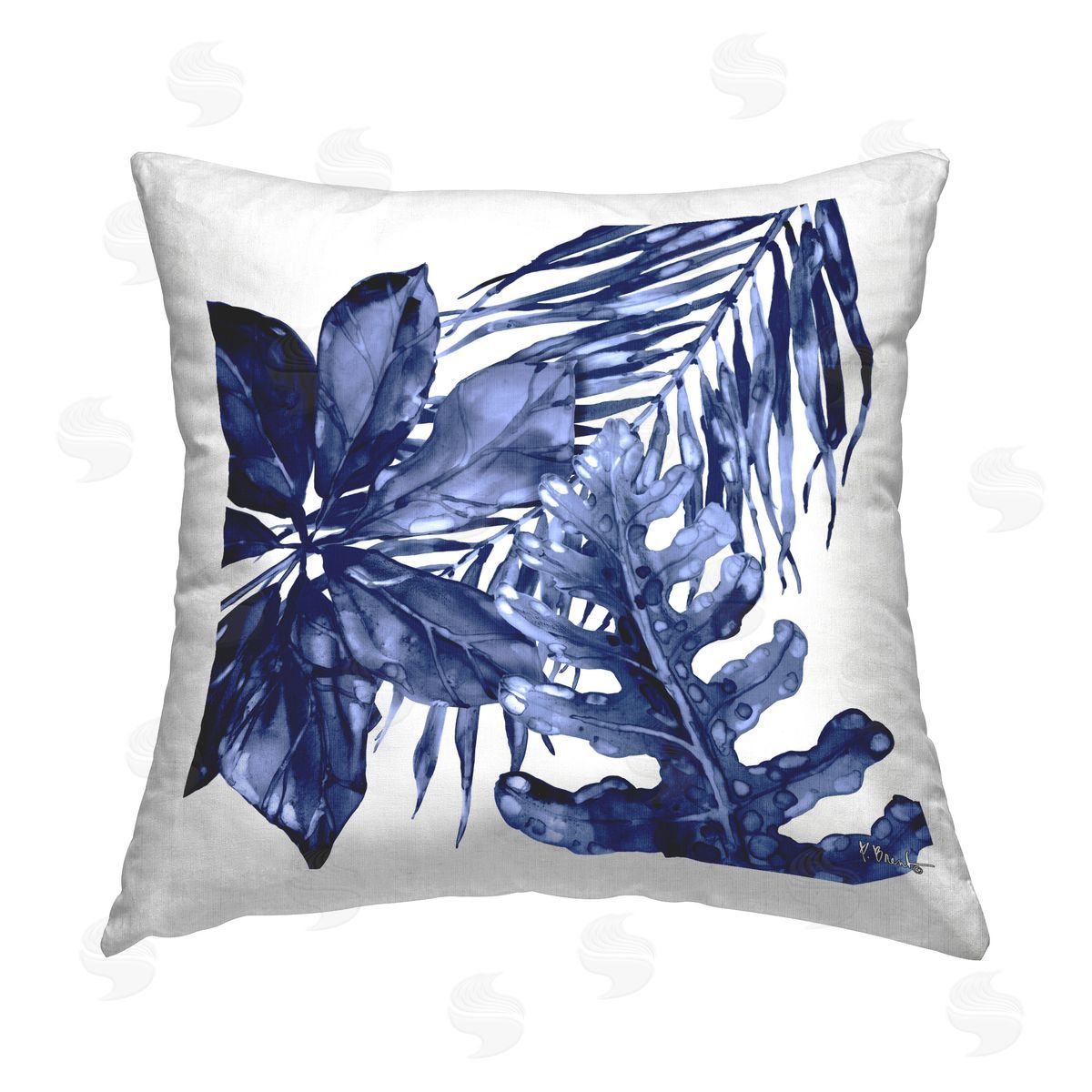 Paul Brent Blue Hued Plant Leaves Printed Plush Polyester Throw Pillow