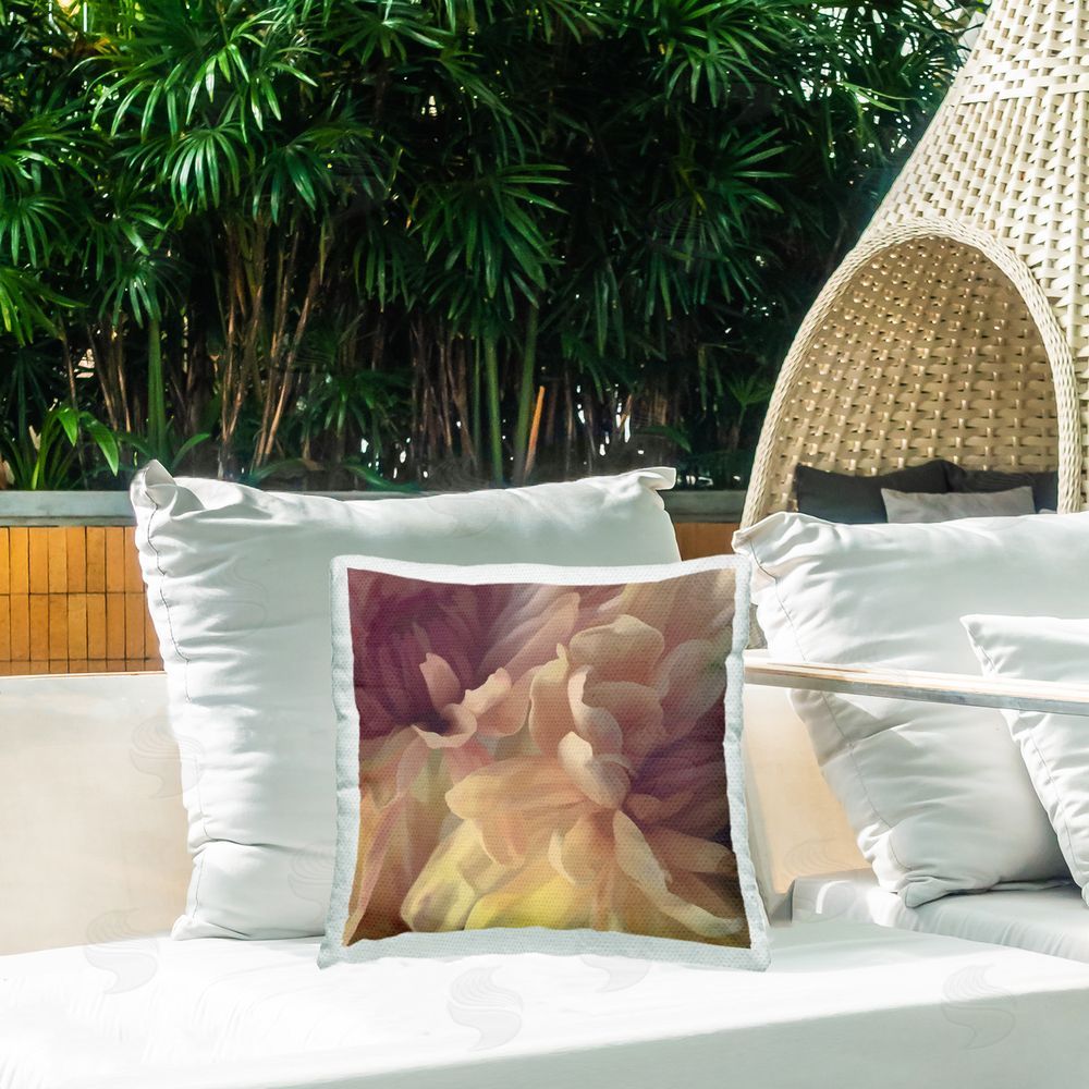 David Pollard Curling Dahlia Petals Outdoor Quick-Dry Polyester Printed Throw Pillow in Back Yard