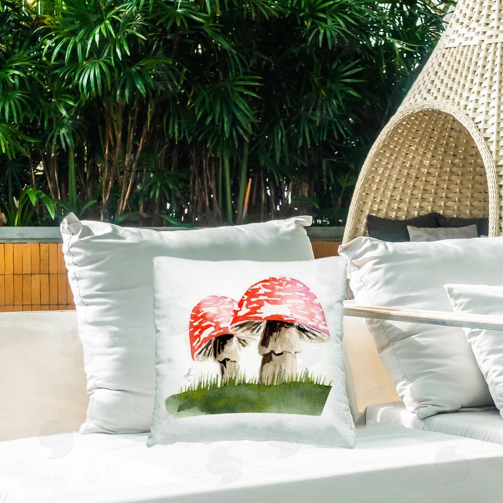 Alexandria Gilbert Kincaid Red Mushroom Pair Outdoor Quick-Dry Polyester Printed Throw Pillow in Back Yard