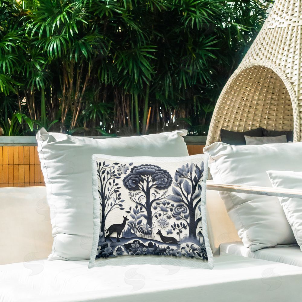 Sasha Boho Forest Creatures Outdoor Quick-Dry Polyester Printed Throw Pillow in Back Yard
