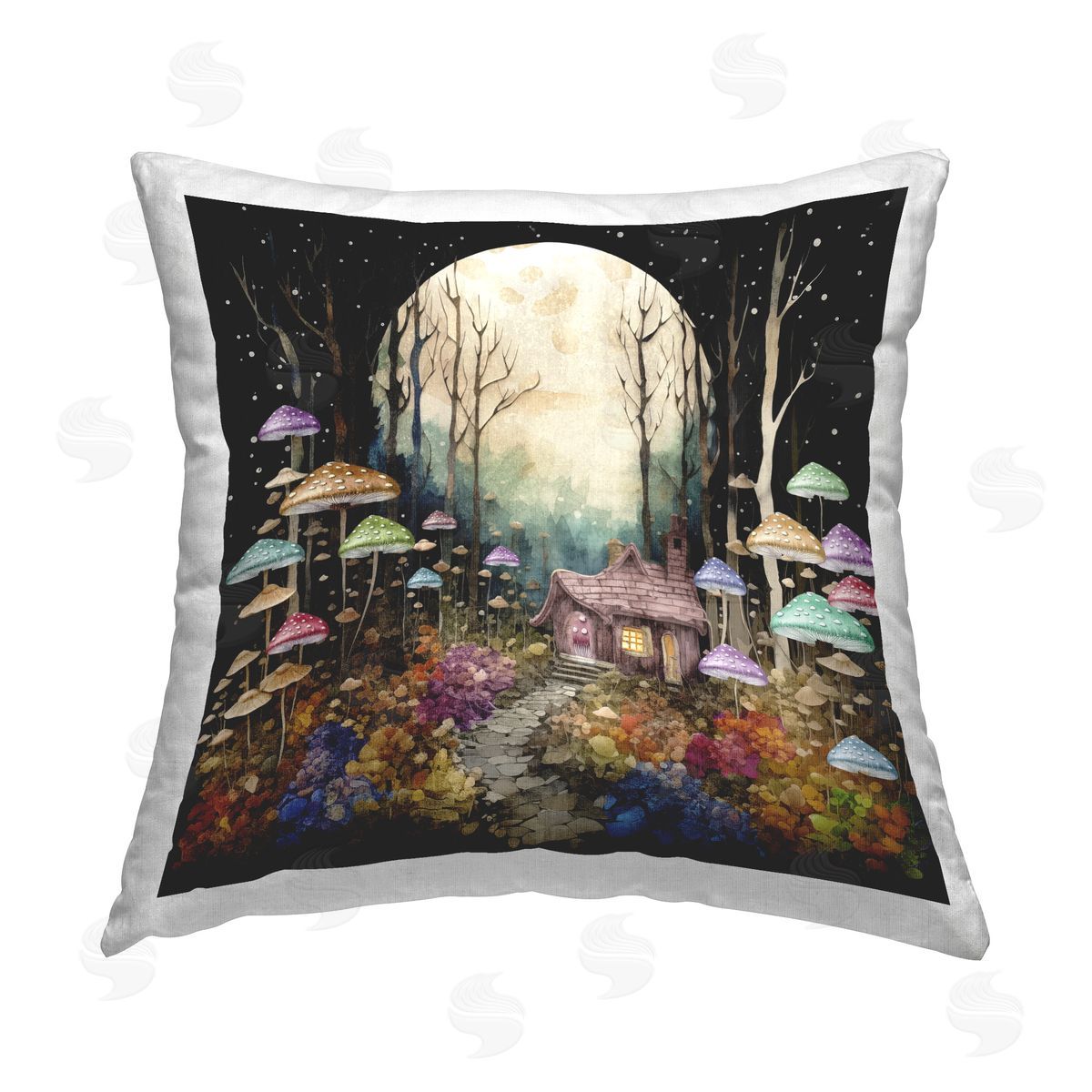 Sasha Quirky Mushroom Forest Printed Plush Polyester Throw Pillow