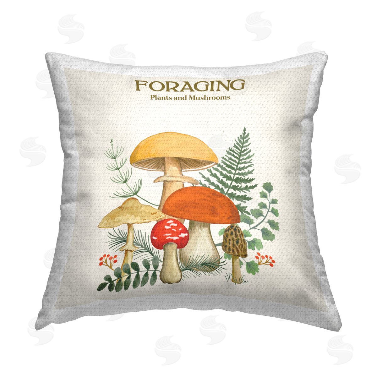 Sharon Lee Vintage Foraging Mushrooms Outdoor Quick-Dry Polyester Printed Throw Pillow